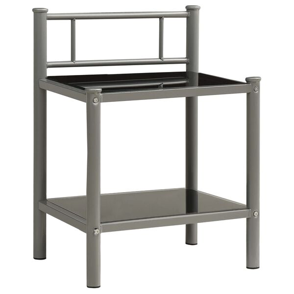 vidaXL Bedside Cabinets 2 pcs Grey and Black Metal and Glass