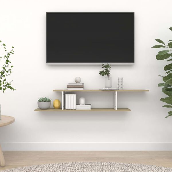 vidaXL Wall-Mounted TV Shelf White & Sonoma Oak 125x18x23 cm Engineered Wood