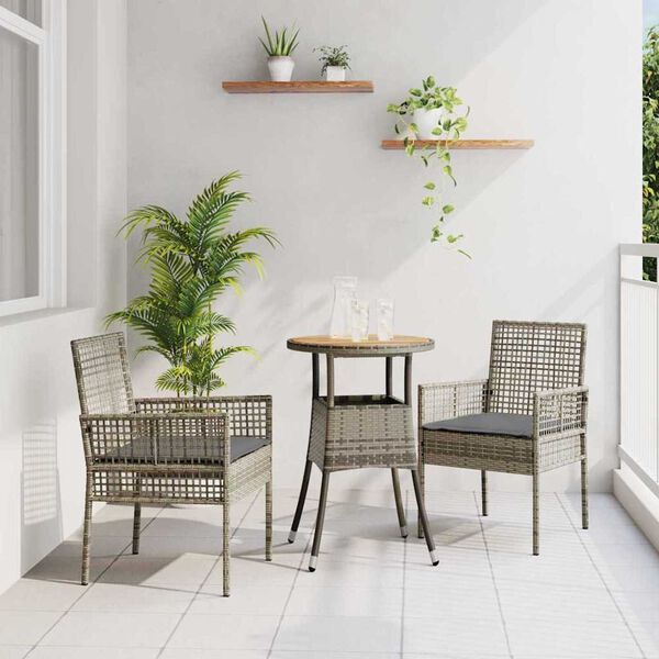 vidaXL Garden Dining Set 3 pcs Grey Poly Rattan
