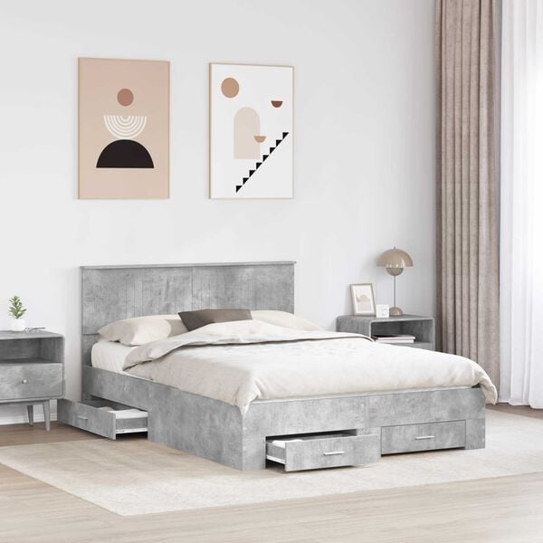 vidaXL Bed Frame Concrete Grey 140 x 190 cm Engineered Wood