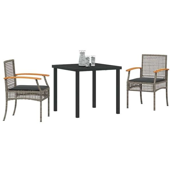 vidaXL Garden Dining Set 3 pcs Grey Poly Rattan