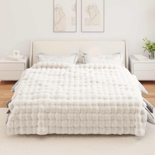 vidaXL Faux Rabbit Fur Blanket White 220 x 240 cm Polyester