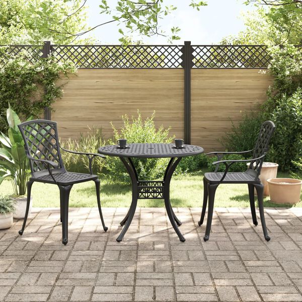 vidaXL 3 Piece Bistro Set Black Cast Aluminium