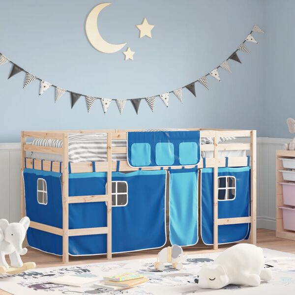 vidaXL Kids' Loft Bed with Curtains without Mattress Blue 80x200cm