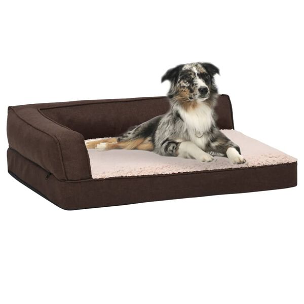 vidaXL Ergonomic Dog Bed Mattress 75x53 cm Linen Look Fleece Brown