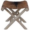 vidaXL Folding Stool Goatskin Leather and Solid Teak Wood