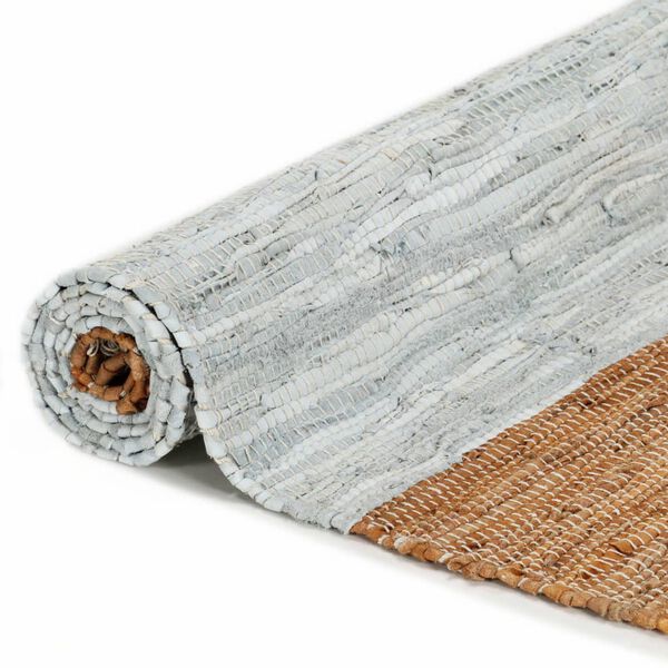 vidaXL Hand-woven Chindi Rug Leather 120x170 cm Light Grey and Tan