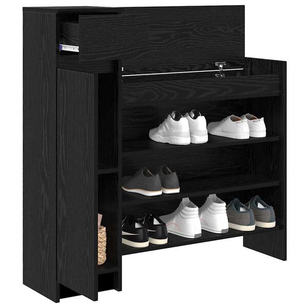 vidaXL Shoe Cabinet Black Oak 100.5 x 28 x 100 cm Engineered Wood