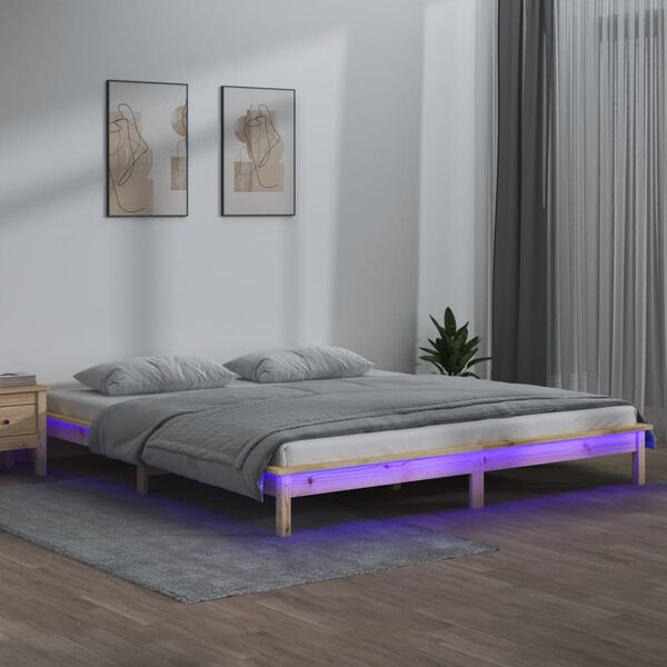 vidaXL LED Bed Frame without Mattress 140x190 cm Solid Wood