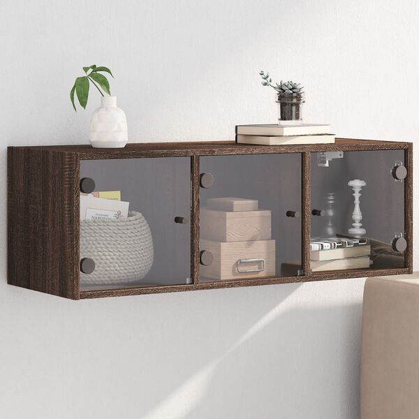 vidaXL Wall Cabinet with Glass Doors Brown Oak 102x37x35 cm