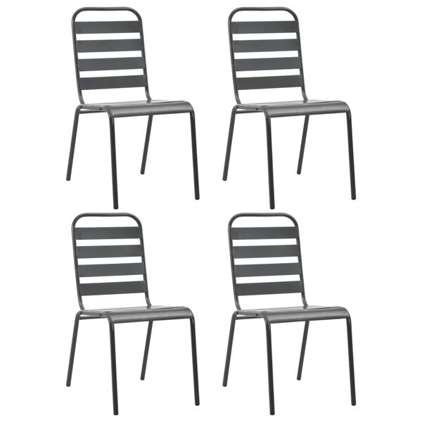 vidaXL Outdoor Chairs 4 pcs Slatted Design Steel Dark Grey