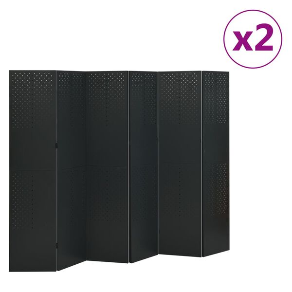 vidaXL 6-Panel Room Dividers 2 pcs Black 240x180 cm Steel