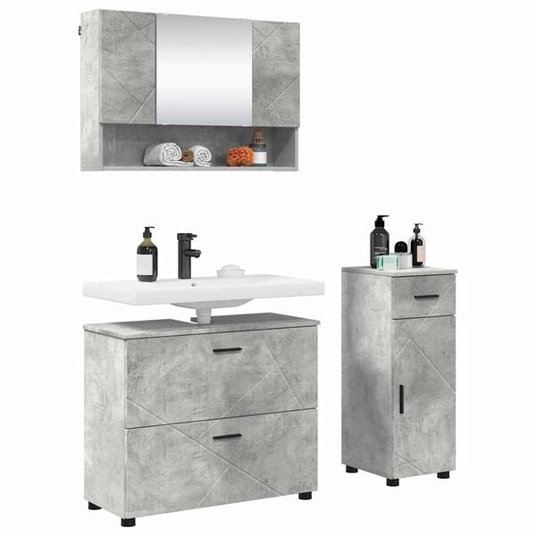 vidaXL Bathroom Furniture Set with Drawer 3 pcs Concrete Grey