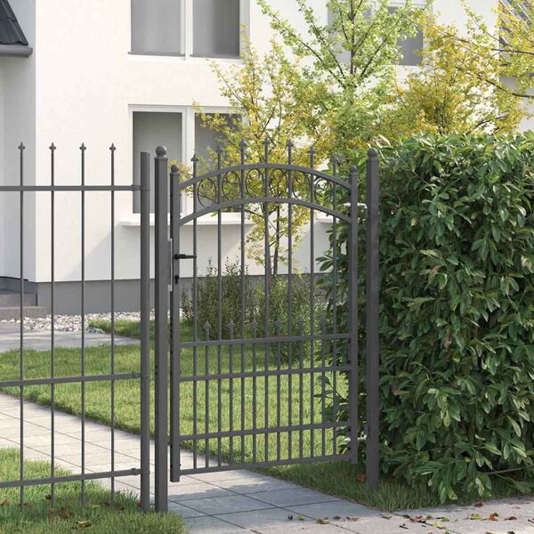 vidaXL Fence Gate with Spikes Grey 170 x 100 cm Powder-coated steel