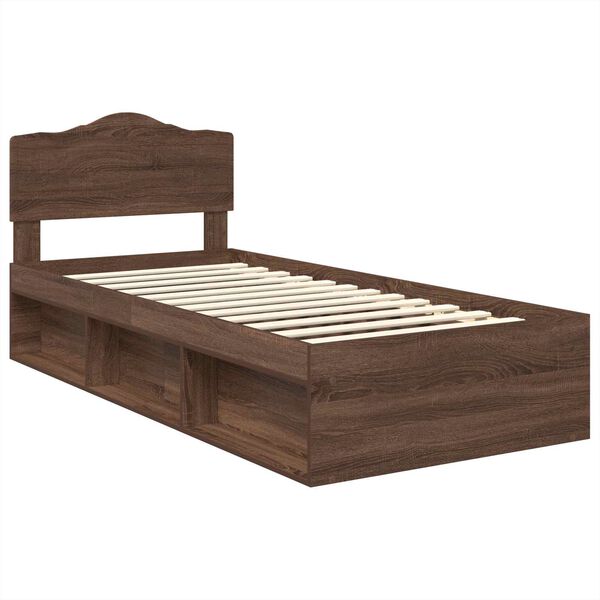 vidaXL Bed Frame with Headboard Brown Oak 100 x 200 cm Solid Pine Wood