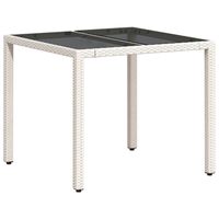 vidaXL Garden Table with Glass Top White 90x90x75 cm Poly Rattan