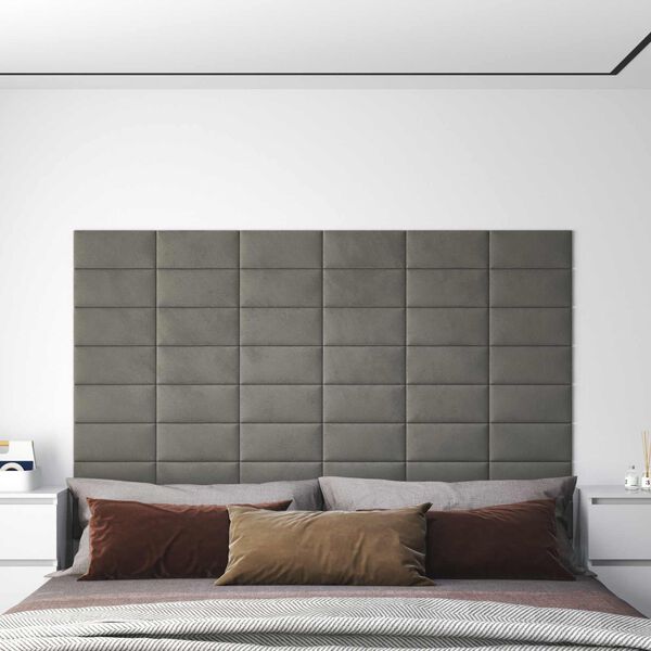 vidaXL Wall Headboard 12 pcs Light Grey 30 x 15 cm Velvet