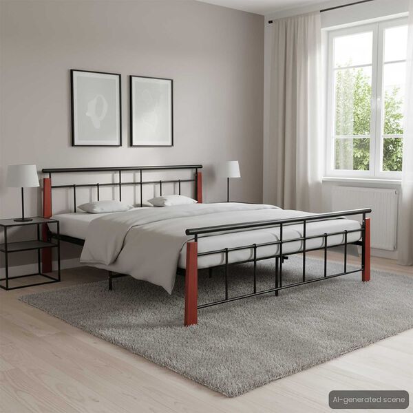 vidaXL Bed Frame without Mattress Metal and Solid Oak Wood 180x200 cm Super King