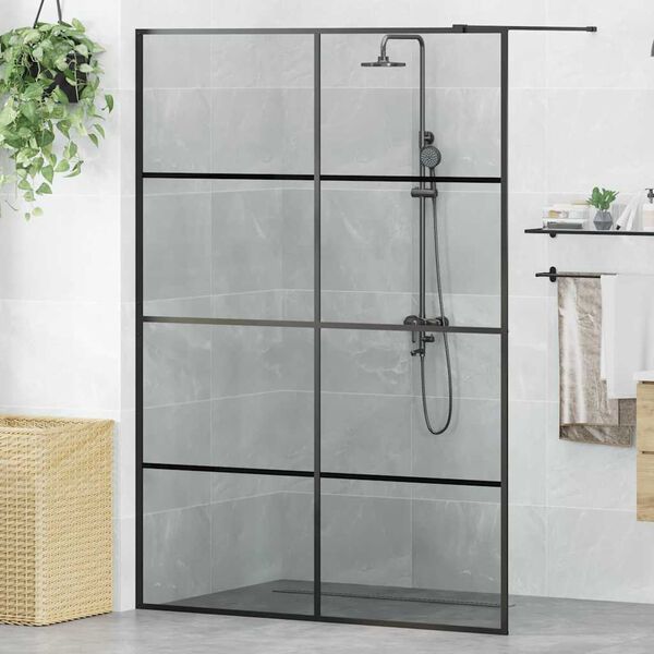 vidaXL Walk-in Shower Wall Black 140 x 195 cm Tempered Glass