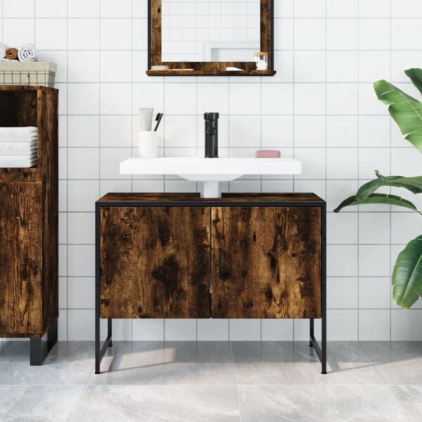 vidaXL Bathroom Sink Cabinet Smoked Oak 80x33x60 cm Engineered Wood