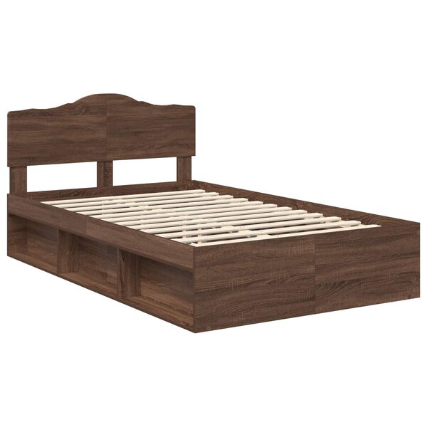 vidaXL Bed Frame with Headboard Brown Oak 120 x 200 cm Solid Pine Wood
