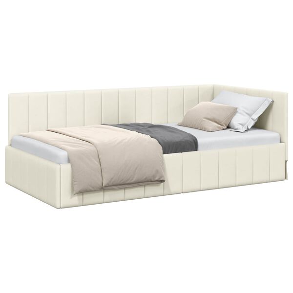 vidaXL Corner Bed Frame with Headboard Cream 90 cm x 190 cm Velvet
