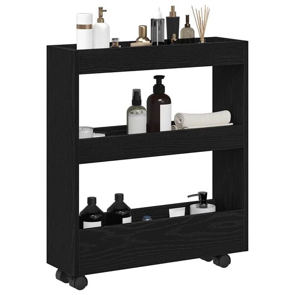 vidaXL Narrow Storage Trolley Black Oak 60 x 18 x 70 cm