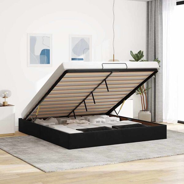 vidaXL Ottoman Bed Frame No Mattress Black Super King Velvet