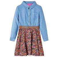 Kids' Dress with Long Sleeves Navy and Denim Blue 128