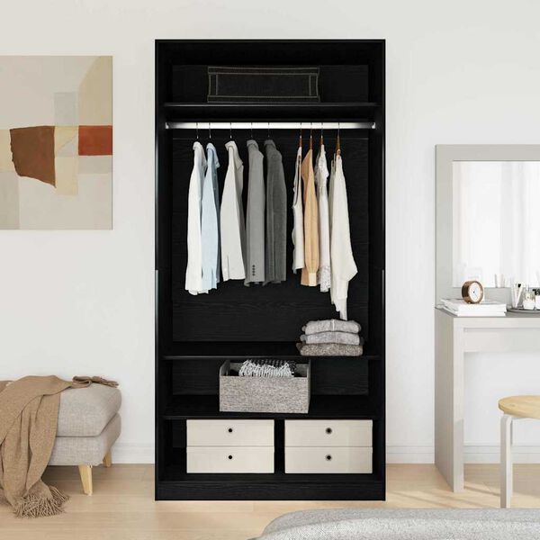 vidaXL Wardrobe with Shelf Black Oak 100 x 50 x 200 cm Engineered Wood