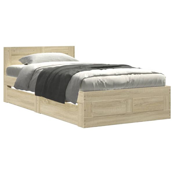 vidaXL Bed Frame with Headboard without Mattress Sonoma Oak 75x190 cm Small Single