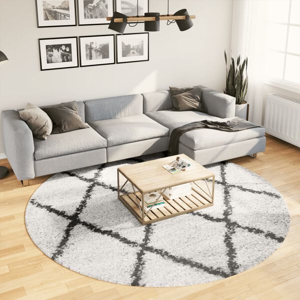 vidaXL Shaggy Rug PAMPLONA High Pile Modern Cream and Black &Oslash; 240 cm