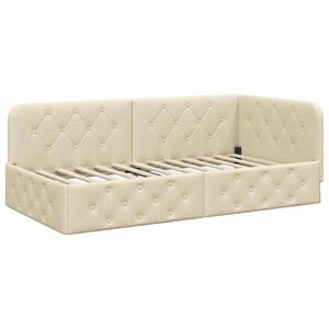 vidaXL Corner Bed Frame with Headboard Cream 90 x 190 cm Fabric
