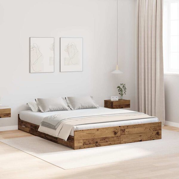 vidaXL Storage Bed Frame Old Wood 135 x 190 cm Engineered Wood