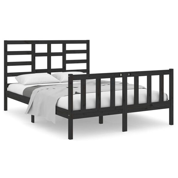 vidaXL Bed Frame without Mattress Black Solid Wood 135x190 cm Double