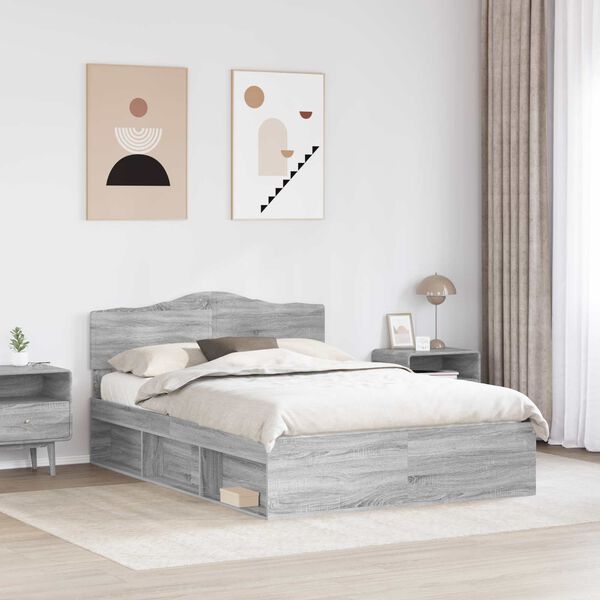 vidaXL Bed Frame Grey Sonoma 160 x 200 cm Solid Pine Wood
