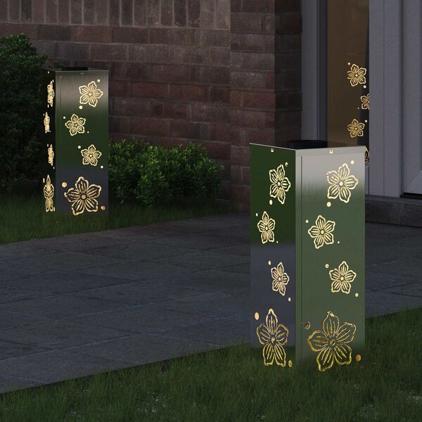 vidaXL Solar LED Pathway Light 2 pcs Silver Stainless Steel