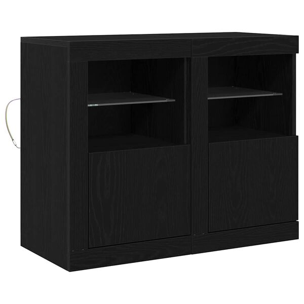 vidaXL LED Sideboard 2 pcs Black Oak 41 x 37 x 67 cm Engineered Wood