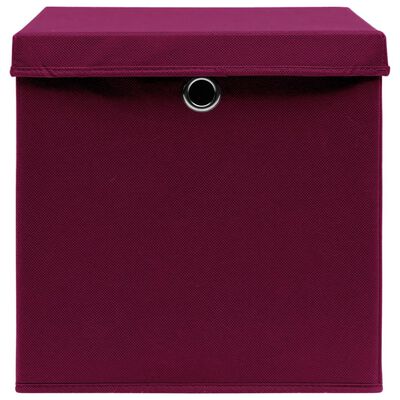 vidaXL Storage Boxes with Lids 10 pcs Dark Red 32x32x32 cm Fabric