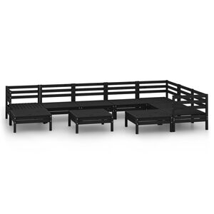 vidaXL 10 Piece Garden Lounge Set Solid Wood Pine Black