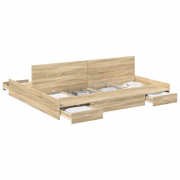 vidaXL Storage Bed Frame Sonoma Oak 180 x 200 cm Engineered Wood
