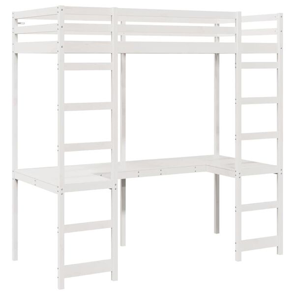vidaXL Loft Bed Frame White 90 x 200 cm Solid Pine Wood