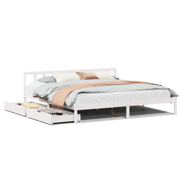 vidaXL Bed Frame without Mattress White 180x200 cm Super King Solid Wood Pine