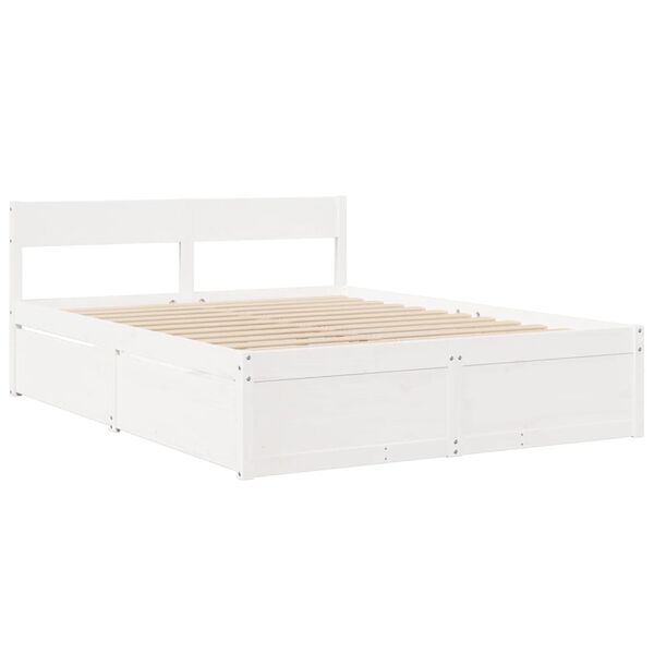 vidaXL Bed Frame without Mattress White 150x200 cm King Size Solid Wood Pine