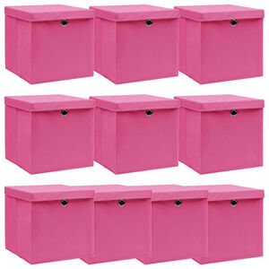 vidaXL Storage Boxes with Lids 10 pcs Pink 32x32x32 cm Fabric