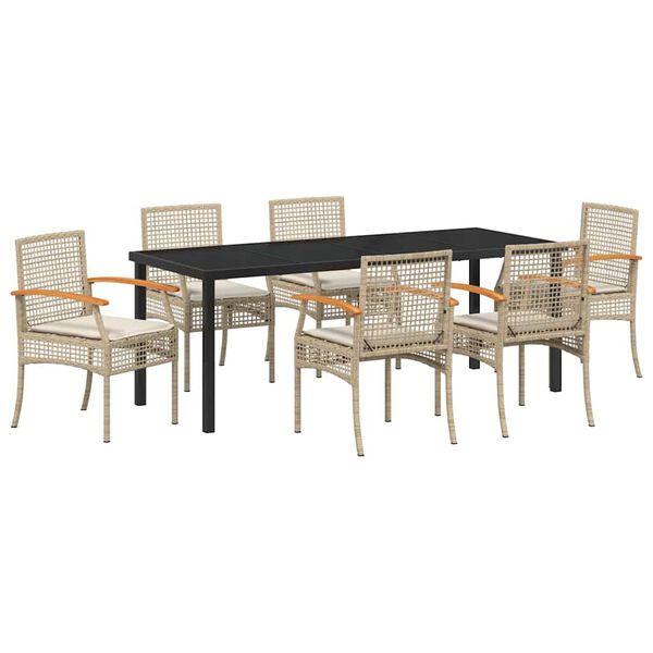 vidaXL Garden Dining Set 7 pcs Beige Poly Rattan