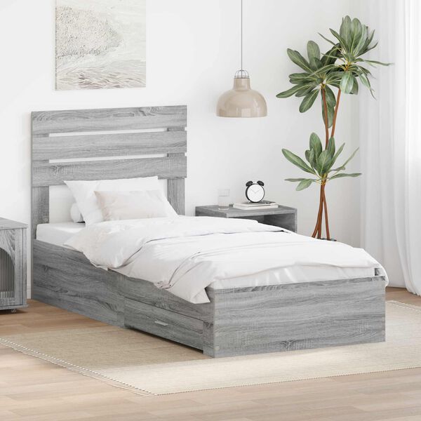 vidaXL Bed Frame Grey Sonoma and Silver 75 x 190 cm Engineered Wood