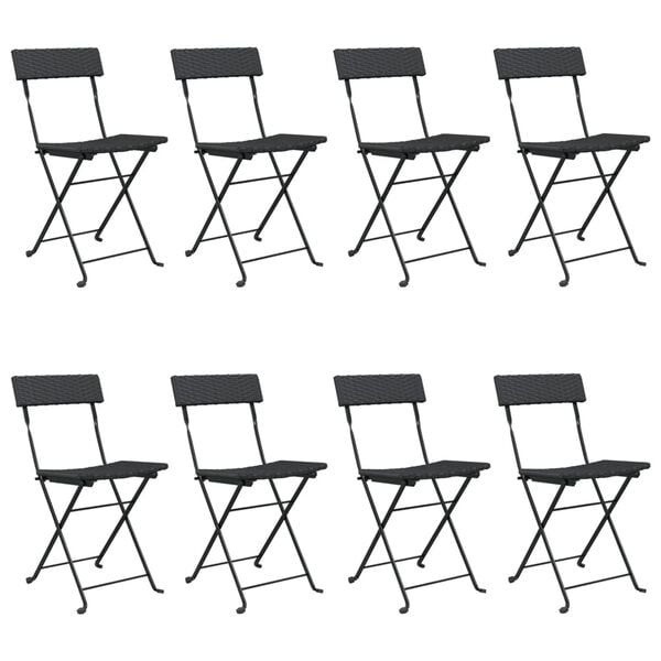 vidaXL Folding Bistro Chairs 8 pcs Black Poly Rattan and Steel