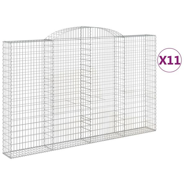 vidaXL Arched Gabion Baskets 11 pcs 300x30x180/200 cm Galvanised Iron