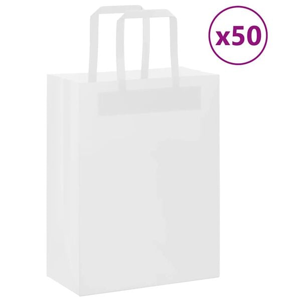 vidaXL Paper Bags 50 pcs with Handles White 21x11x28 cm